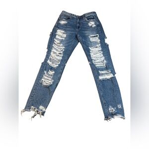 American Eagle Outfitters Ripped Blue Straight Leg Jeans
